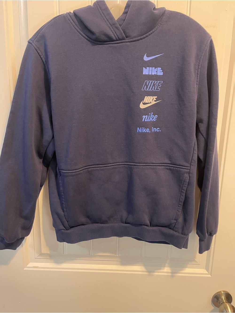 Nike Kids Navy Pullover Hoodie with Multicolor Logo Stack